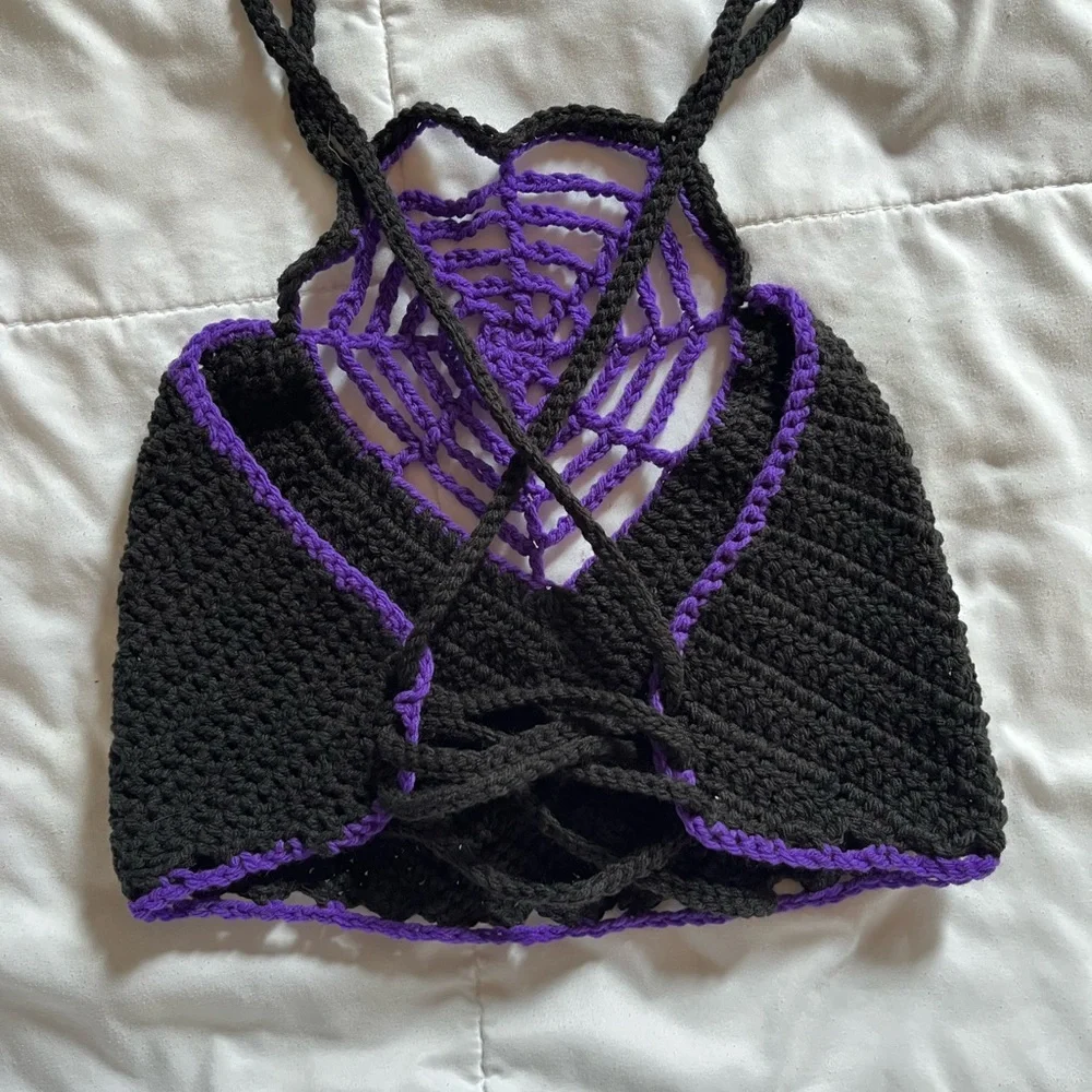 Handmade Crochet Spider Web Crop Top - Picture 2 of 5